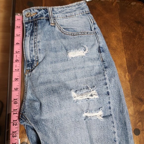 Kancan Pants Womens 7 / 27 Denim Jeans Distressed Bobbie High Rise Straight Crop - Picture 12 of 15